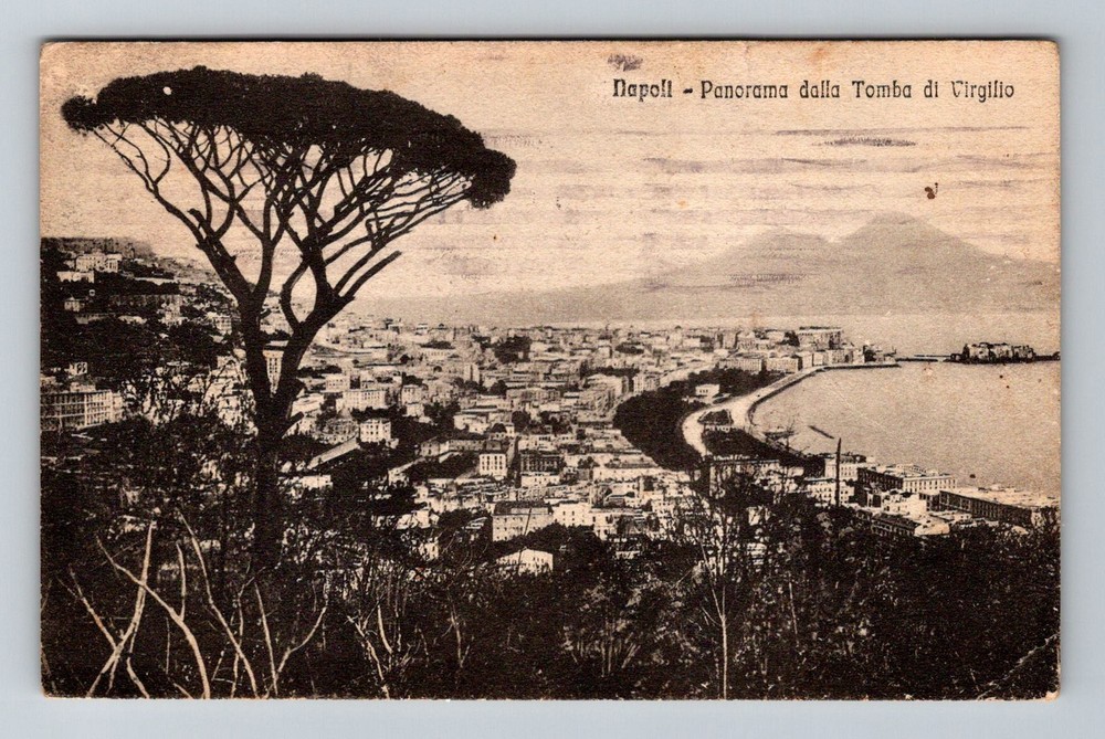 Italy- Naples Panoramic City & Sea View From The Tomb Of Virgil Vintage Postcard