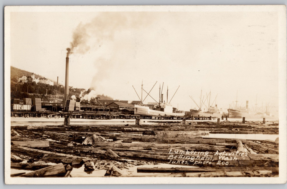 RPPC WA Bellingham Lumbering Activities 1929 Matching Cancel Real Photo Postcard