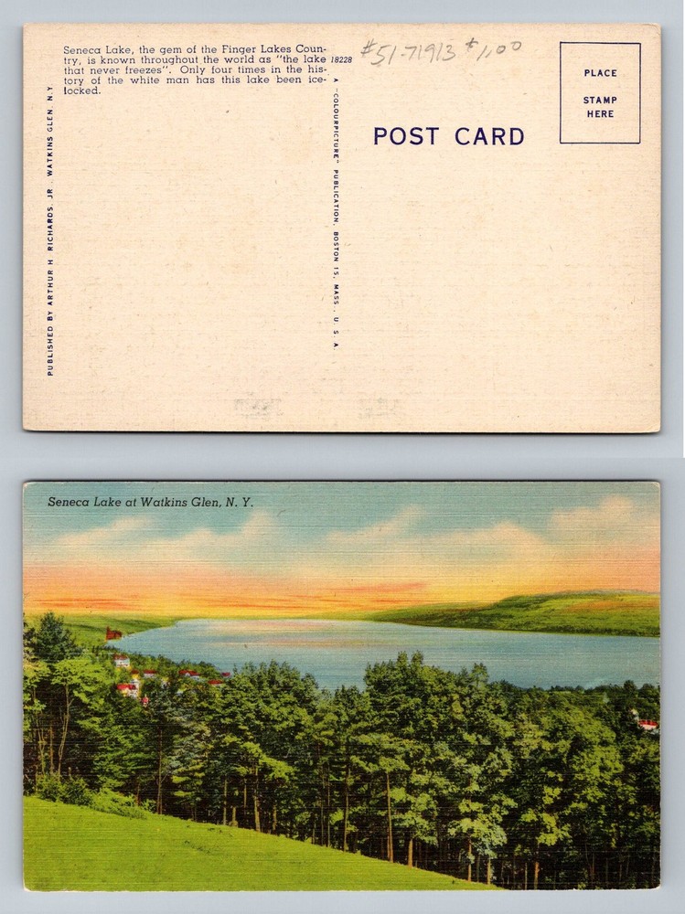 Watkins Glen, NY-New York, Seneca Lake Scenic View Finger Lakes Vintage Postcard