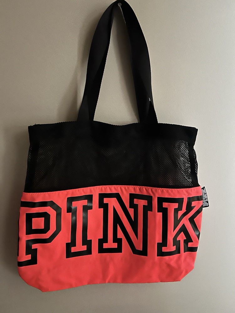 Victoria Secret PINK Neon Coral Black Shoulder Bag Tote