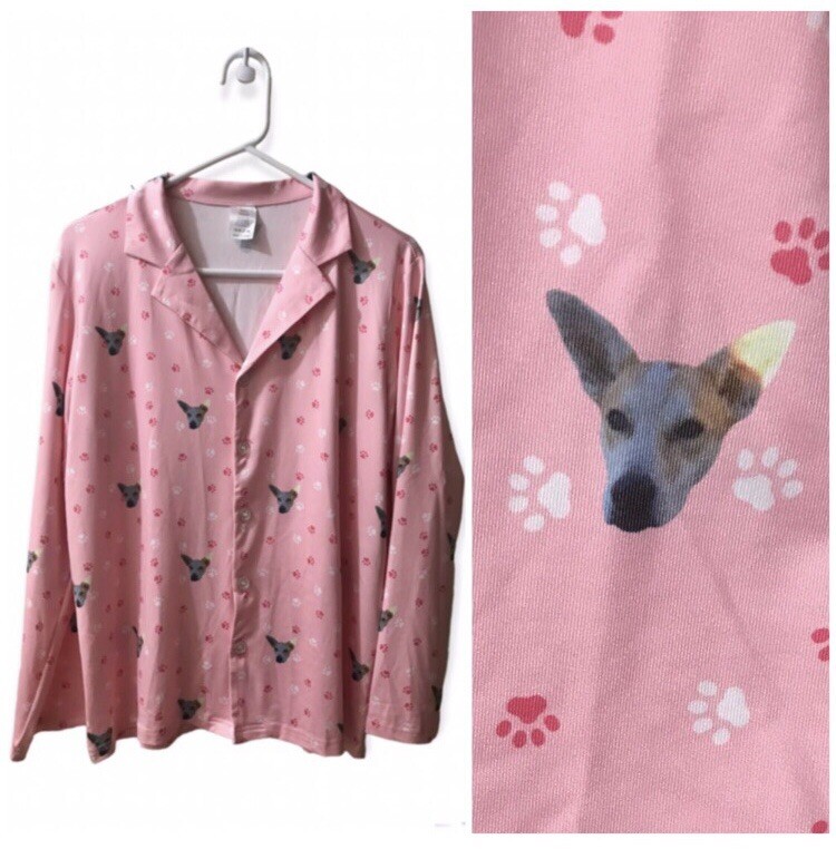 NEW Dog Pajama Top, Women’s Small Pink Pet Novelty Print Long Sleeve Button Down