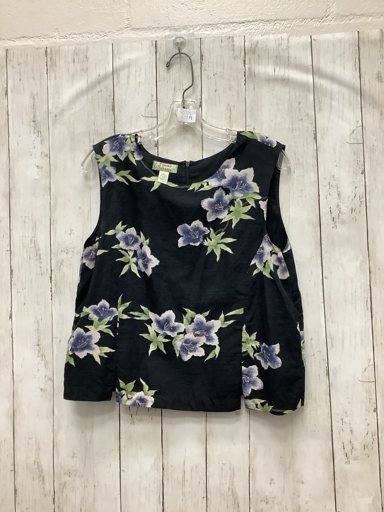 Tommy Bahama Women's 100% Silk Black Floral Sleeveless Blouse Top - Size Large