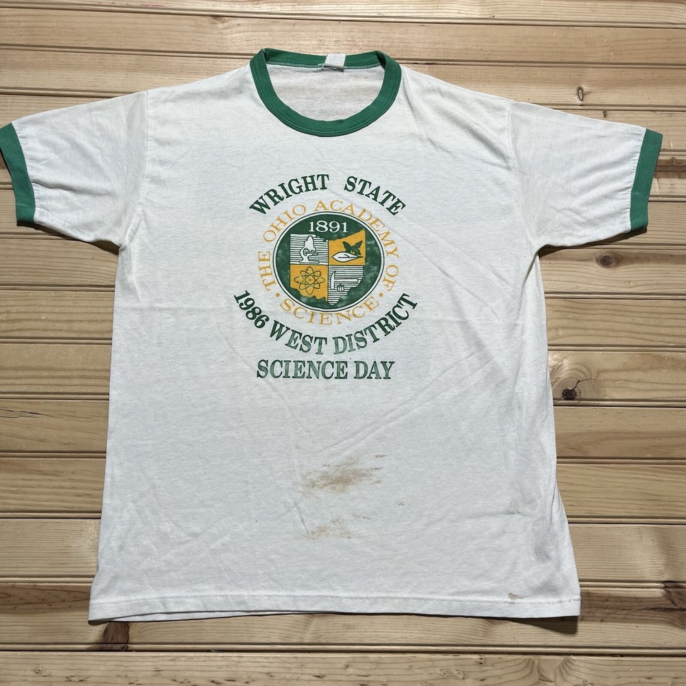 Vintage 1986 Wright State Raiders Academy Of Science Ringer Shirt Size Large-image