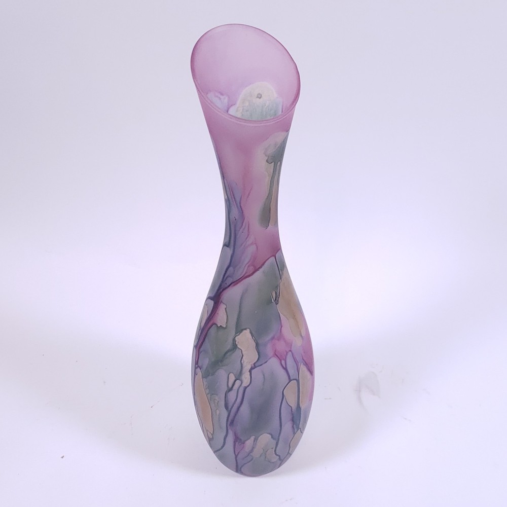 Vintage RUEVEN NOUVEAU Pink Purple Blue Satin Israeli Art Glass BUD VASE