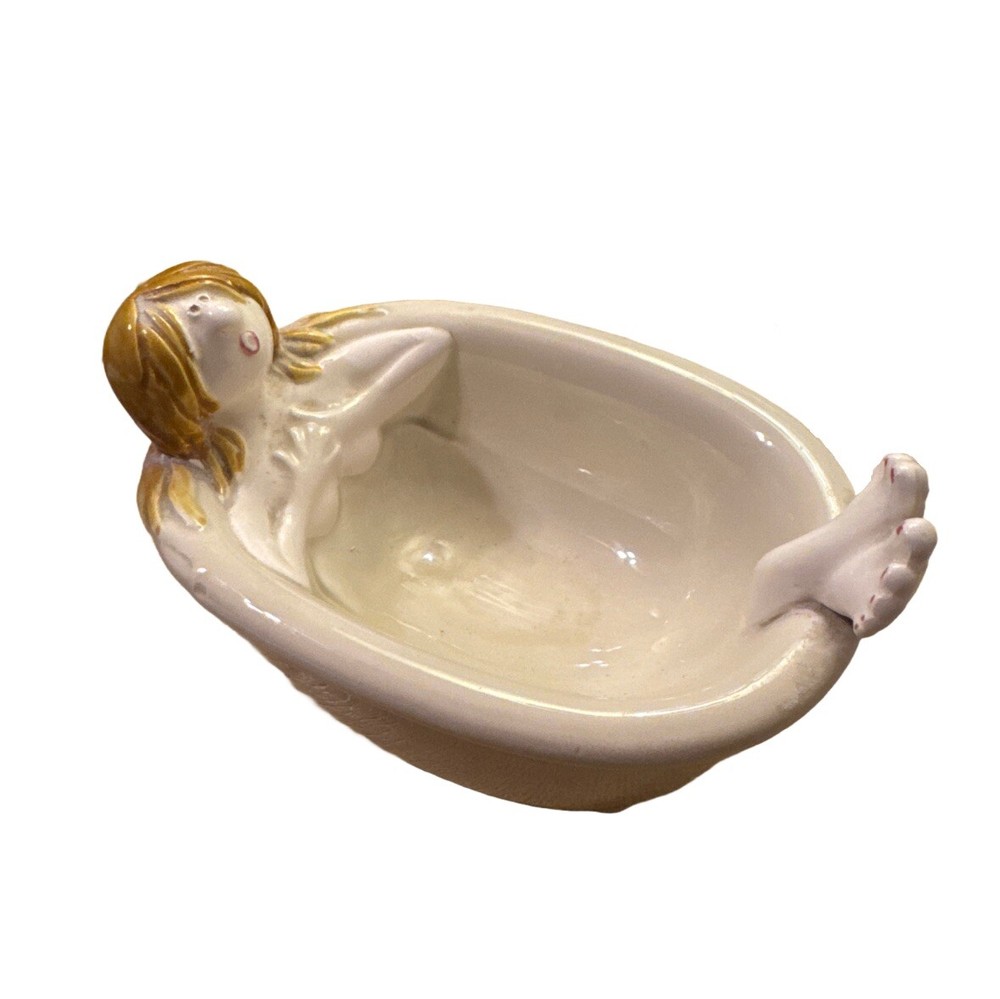 Fitz & Floyd Lady Woman in Bath Tub Soap Trinket Dish Holder 1975