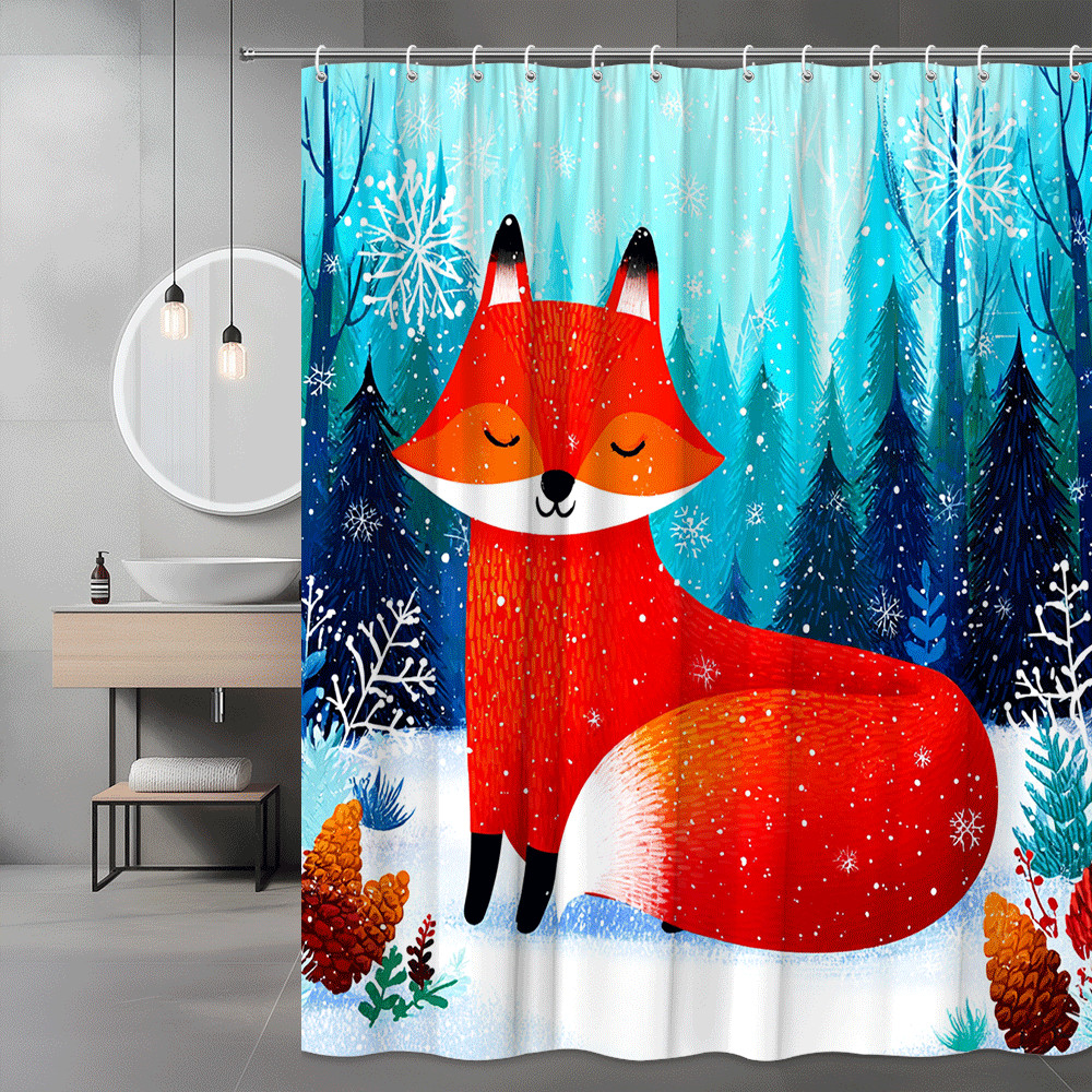 Fox in Snow Forest Shower Curtain Winter Animal Print