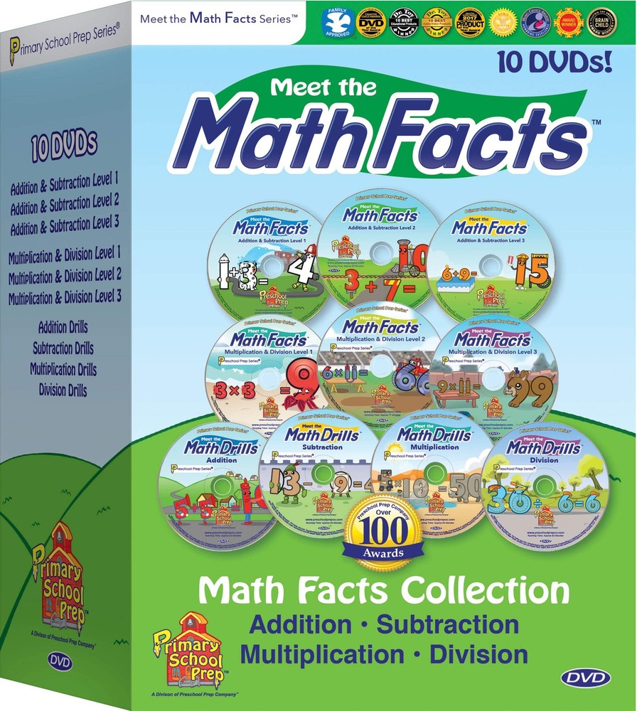 Meet the Math Facts 10 DVD set - addition, subtraction, multiplication &...