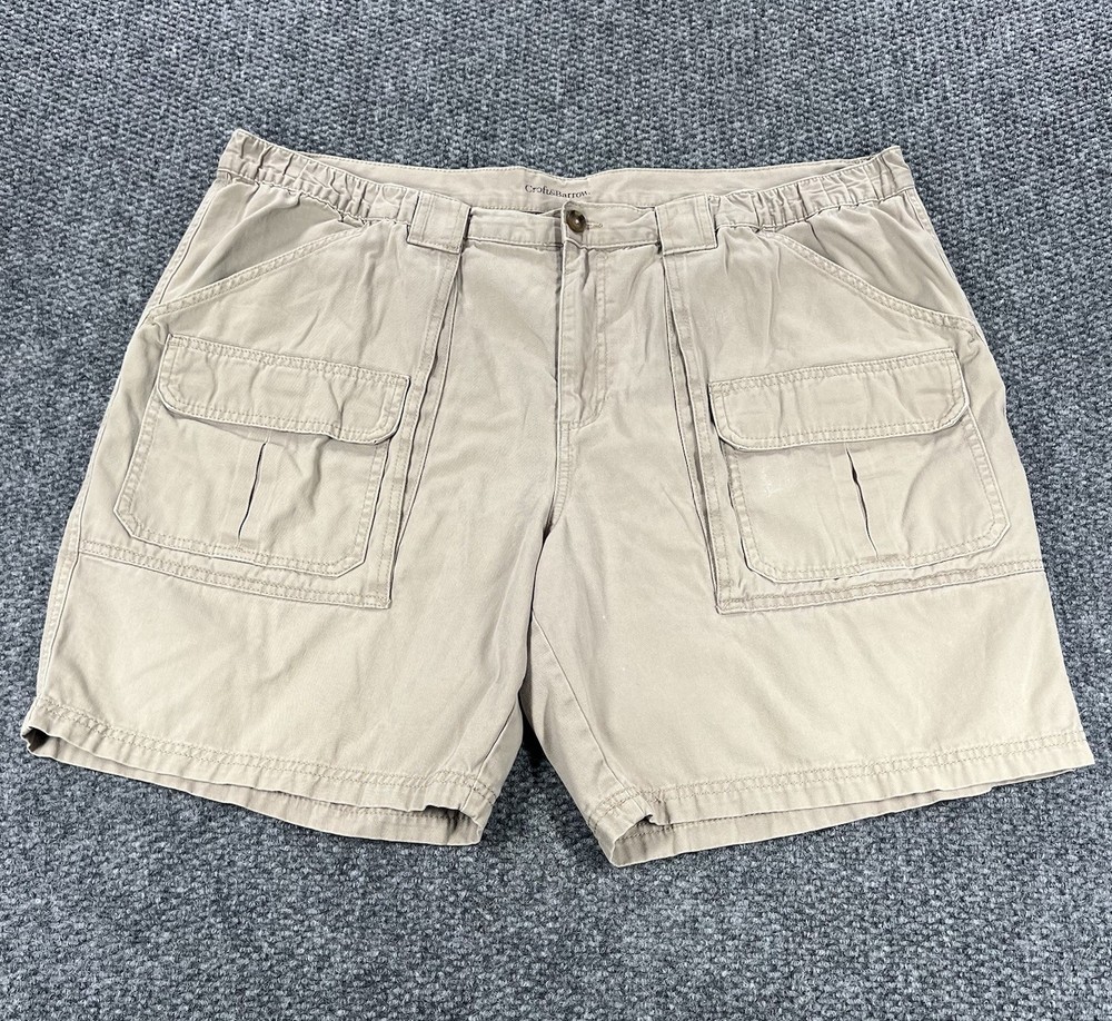 Croft & Barrow Cargo Shorts Mens 46 Khaki Beige Cotton Elastic Sides Fishing