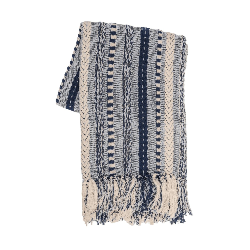 Cotton Braided Striped Throw Blanket 50x60 Inches Soft Cozy Navy Blue Blanket...