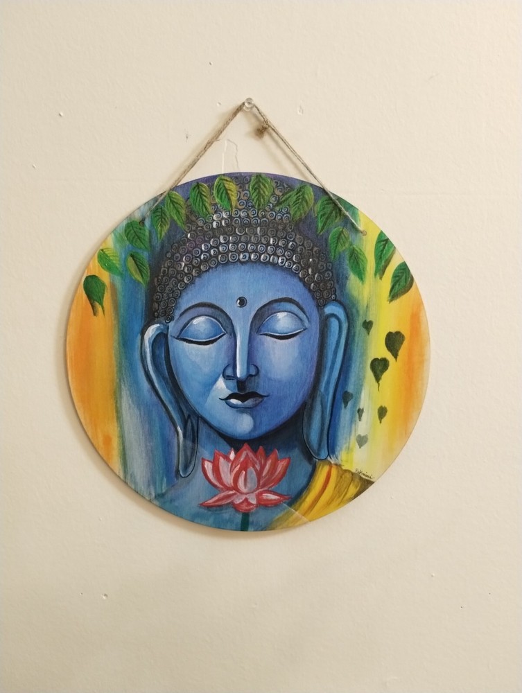 Original Hand-Painted Acrylic Buddha Art on Wooden Board