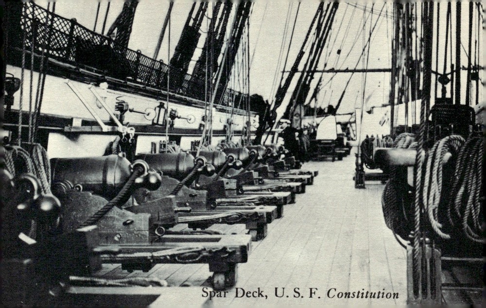 1950s USS Constitution Old Ironsides Boston MA Spar Deck Cannons Postcard