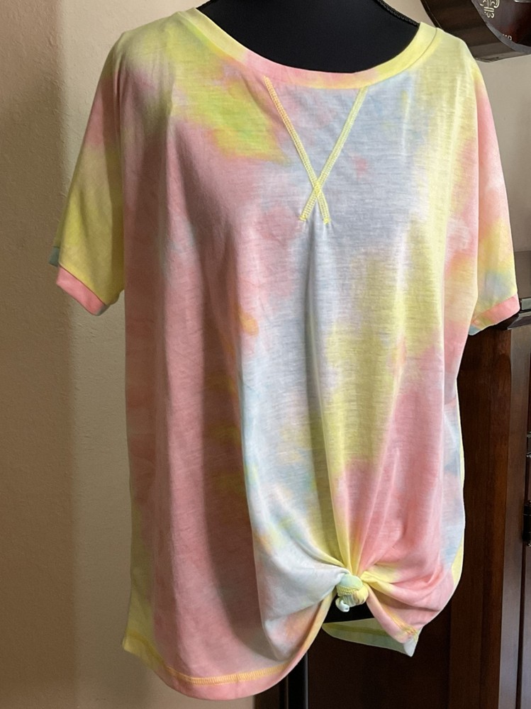 Kori America Women Sz M Tie Dye Orange/Yellow Short Sleeve T-shirt