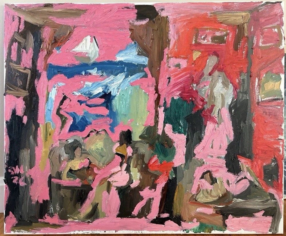 Abstract Cubism Interior With Figures Oil Painting On Canvas 20”x24” Modern Art-image