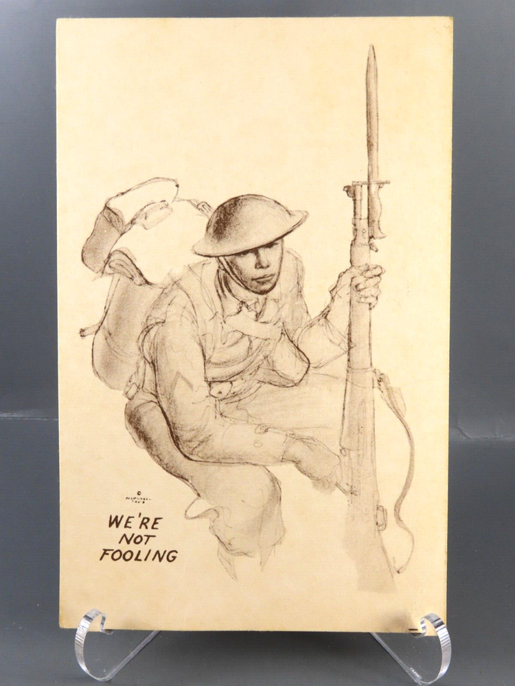 VTG Marshall Davis ARTIST SKETCH POSTCARD WWII 1943 Soldier Rifle NOT FOOLING