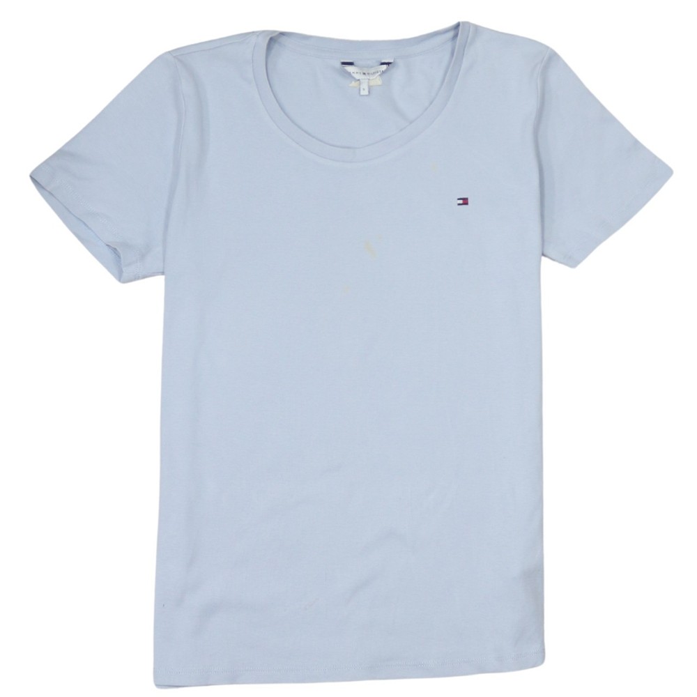 Tommy Hilfiger Mens T Shirt Light Blue Cotton Crew Embroidered Flag Logo Tee S
