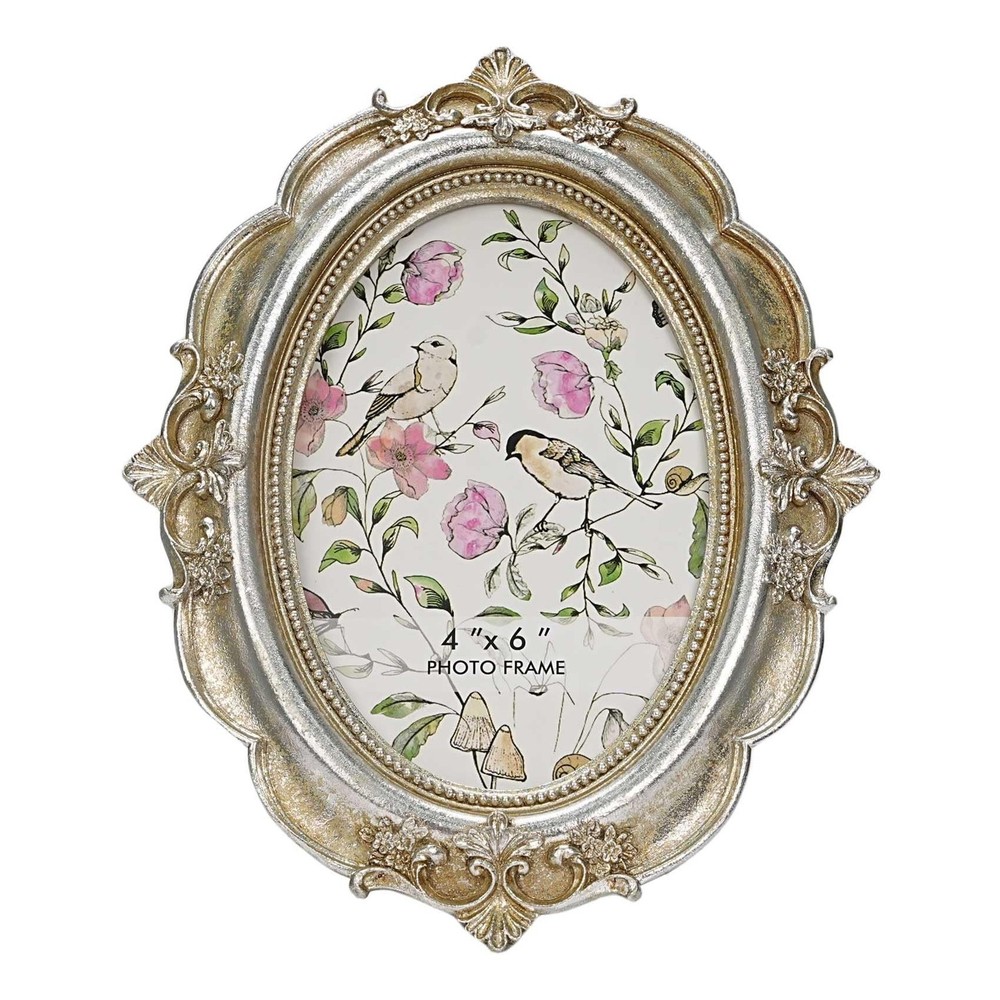 Vintage Picture Frame, 4x6 Oval Antique Photo Frame with Real Glass Front, Lu...