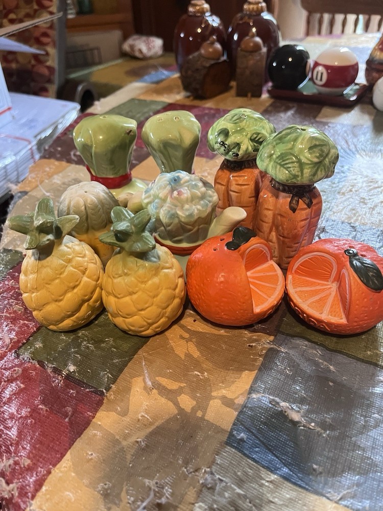 Vintage Fruit and Vegetable Salt and Pepper Shakers Lot Mixed Pieces Set