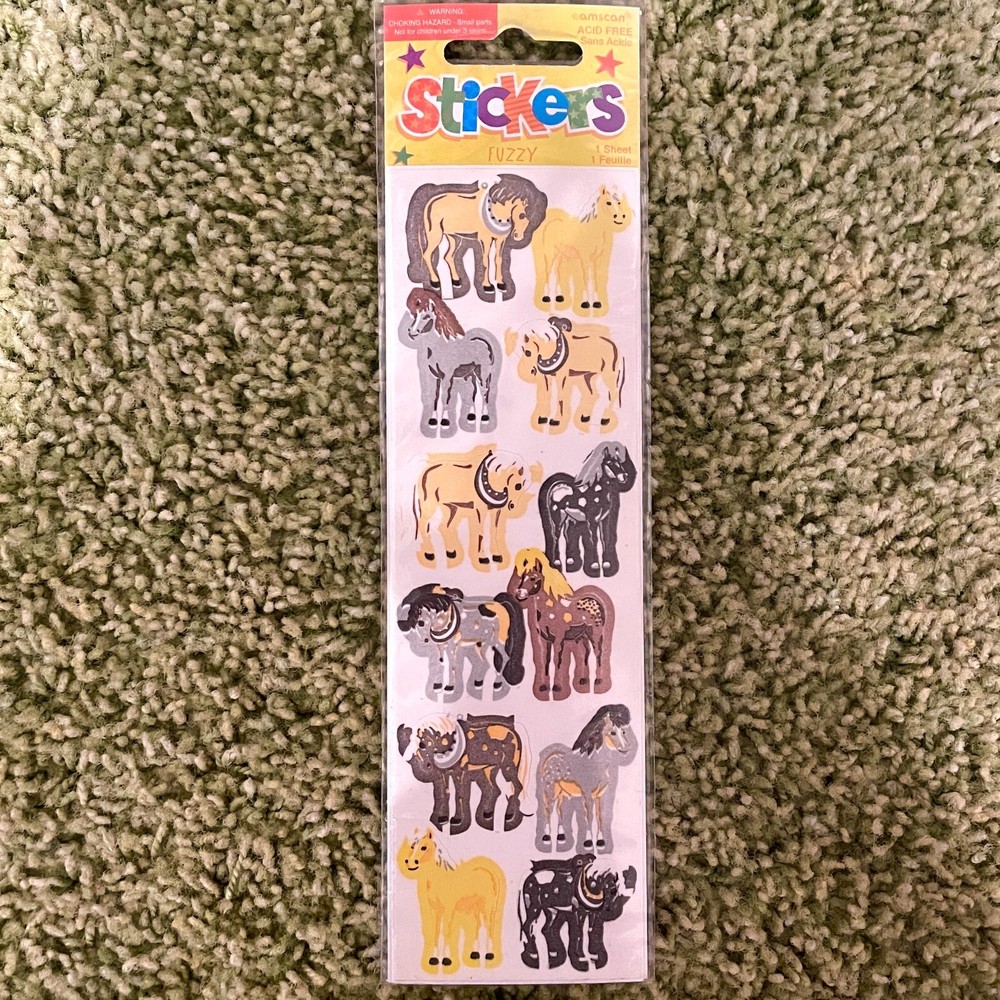SEALED PACK OF AMSCAN FUZZY HORSE STICKERS- ACID FREE-image
