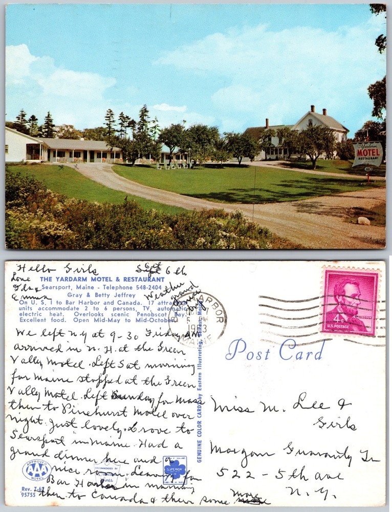 The Yardarm Motel and Restaurant Searsport Maine Postcard