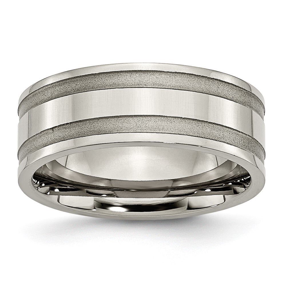 Titanium Brushed and Polished 8mm Grooved Band Ring Size 10 for Men 4.63gm