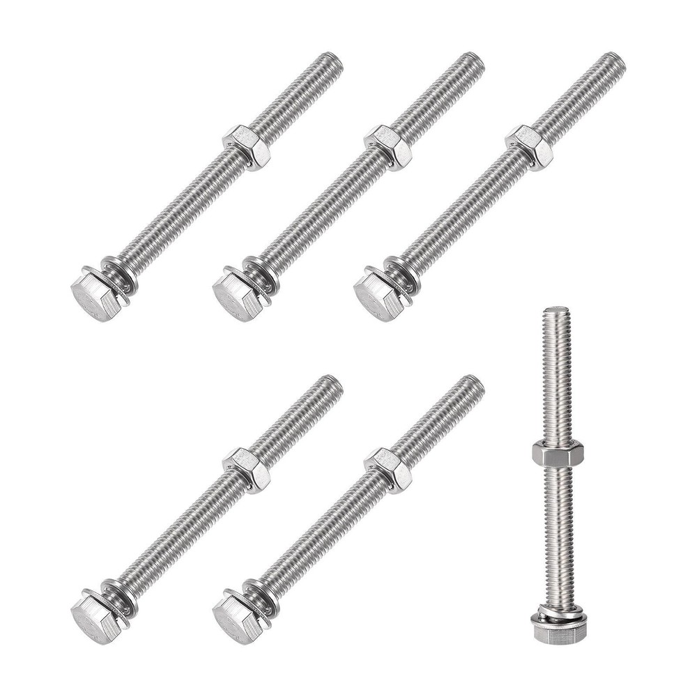 M8x80mm Hex Head Screws, Bolts, Nuts, Flat & Lock Washers Kit - 6 Sets for Secure Fastening and Durable Assembly