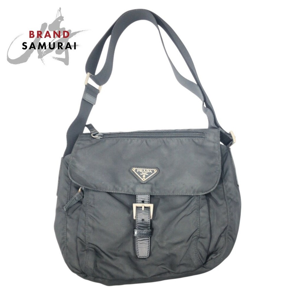 RARE Prada Black Nylon Triangle Logo Shoulder Bag Unisex 411212 US