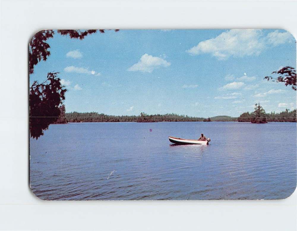 Postcard Man on a Boat Lake Nature Scene