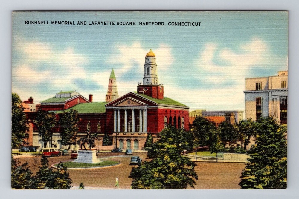 Hartford CT-Connecticut, Bushnell Memorial, Lafayette Square, Vintage Postcard