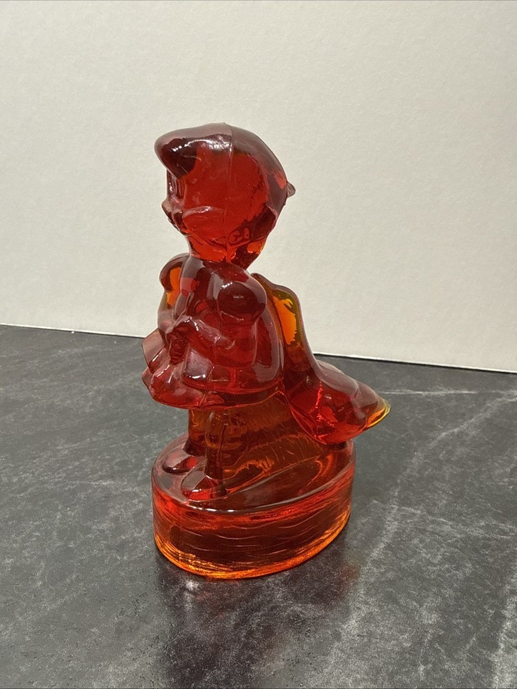Vintage MCM LE Smith Glass Amberina Girl with Geese Figurine. GLOWS Cadmium