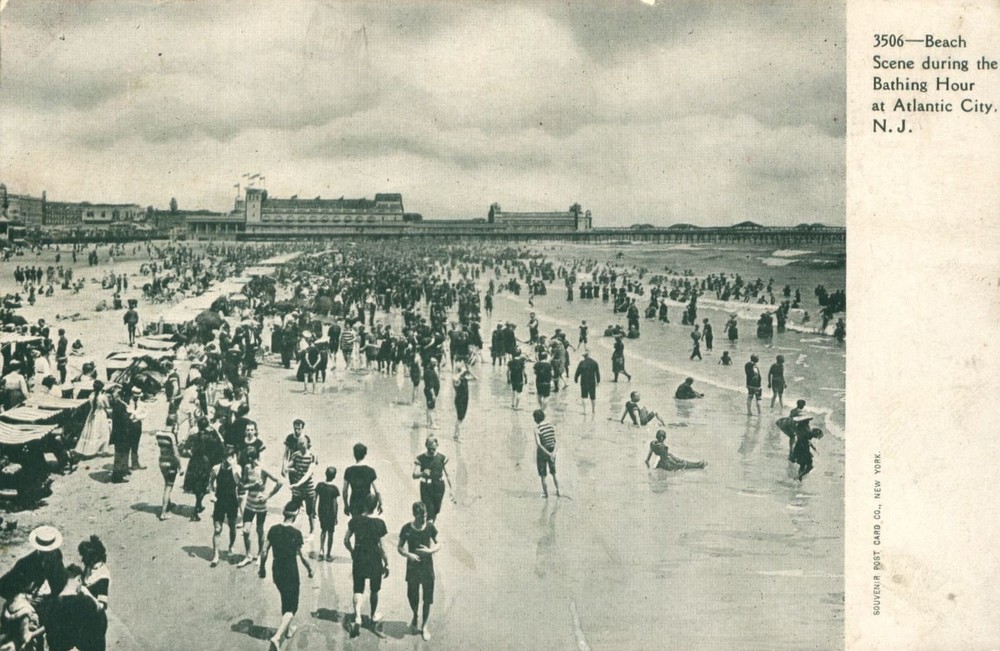 Beach scene during the bathing hour at Atlantic City New Jersey NJ ~ UDB c1905