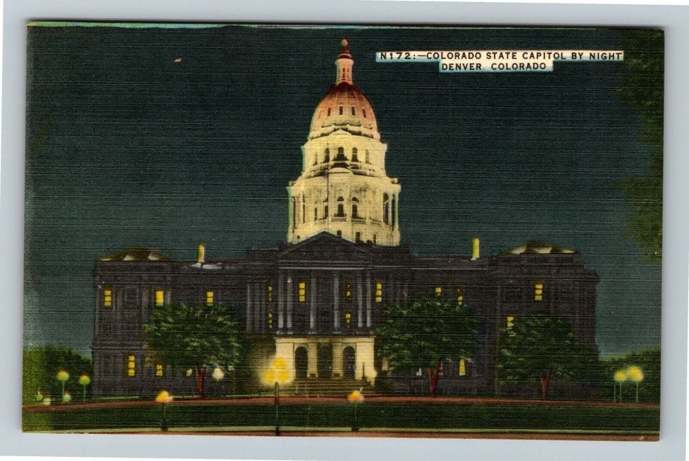 Denver, CO-Colorado, State Capitol By Night Vintage Souvenir Postcard