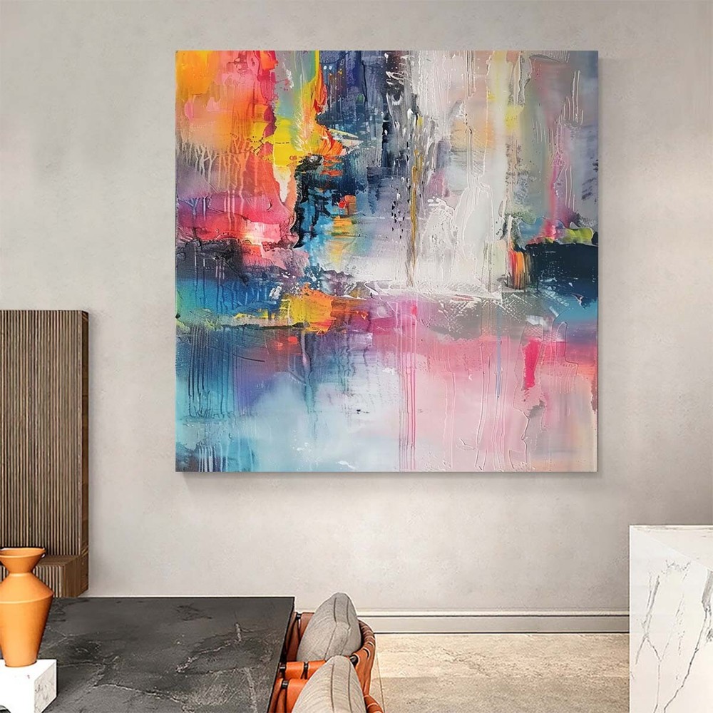 Pink Abstract Oil Painting Thick Textured Hand Painted On Canvas Wall Art