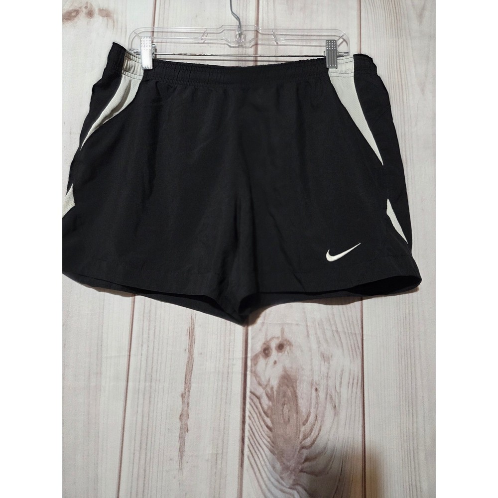 Nike Womens Dri-FIT Running Shorts Black White Mesh Trim Size Medium Athletic