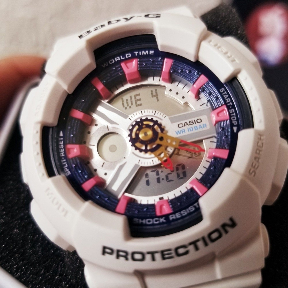 ⌚Casio Baby-G BA110 analog digital women's watch in white-pink-blue