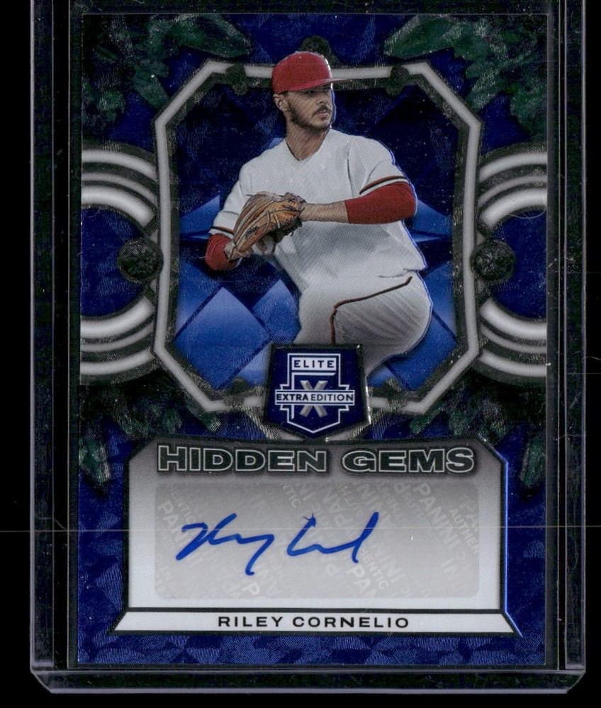 2023 Panini Elite Extra Ed. Riley Cornelio #HG-RCN Hidden Gems Blue Signatures