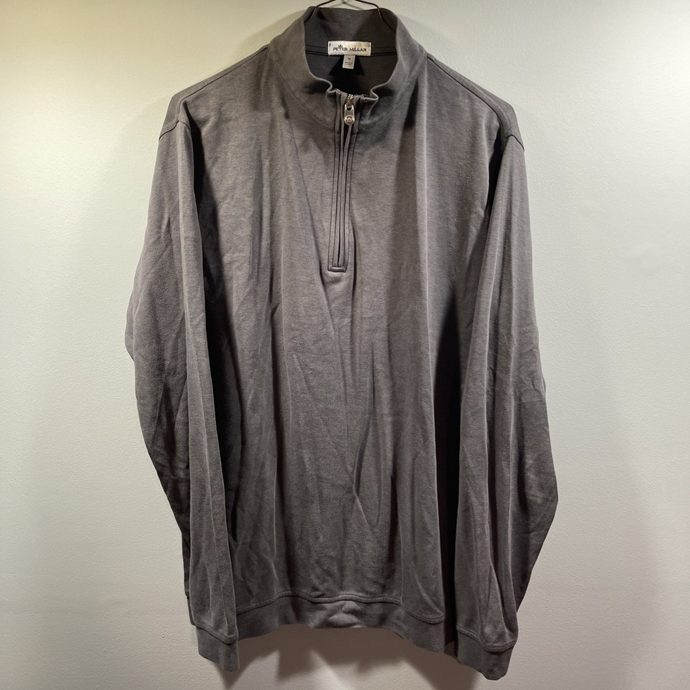 Peter Millar Crown Comfort Interlock Mens Medium Gray 1/4 Zip Golf Pullover