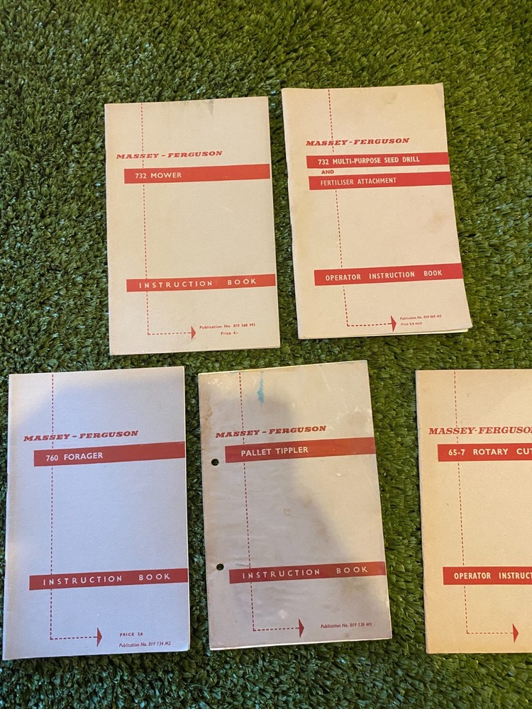 Original 5x Massey Ferguson tractor implement instruction books, not Fordson