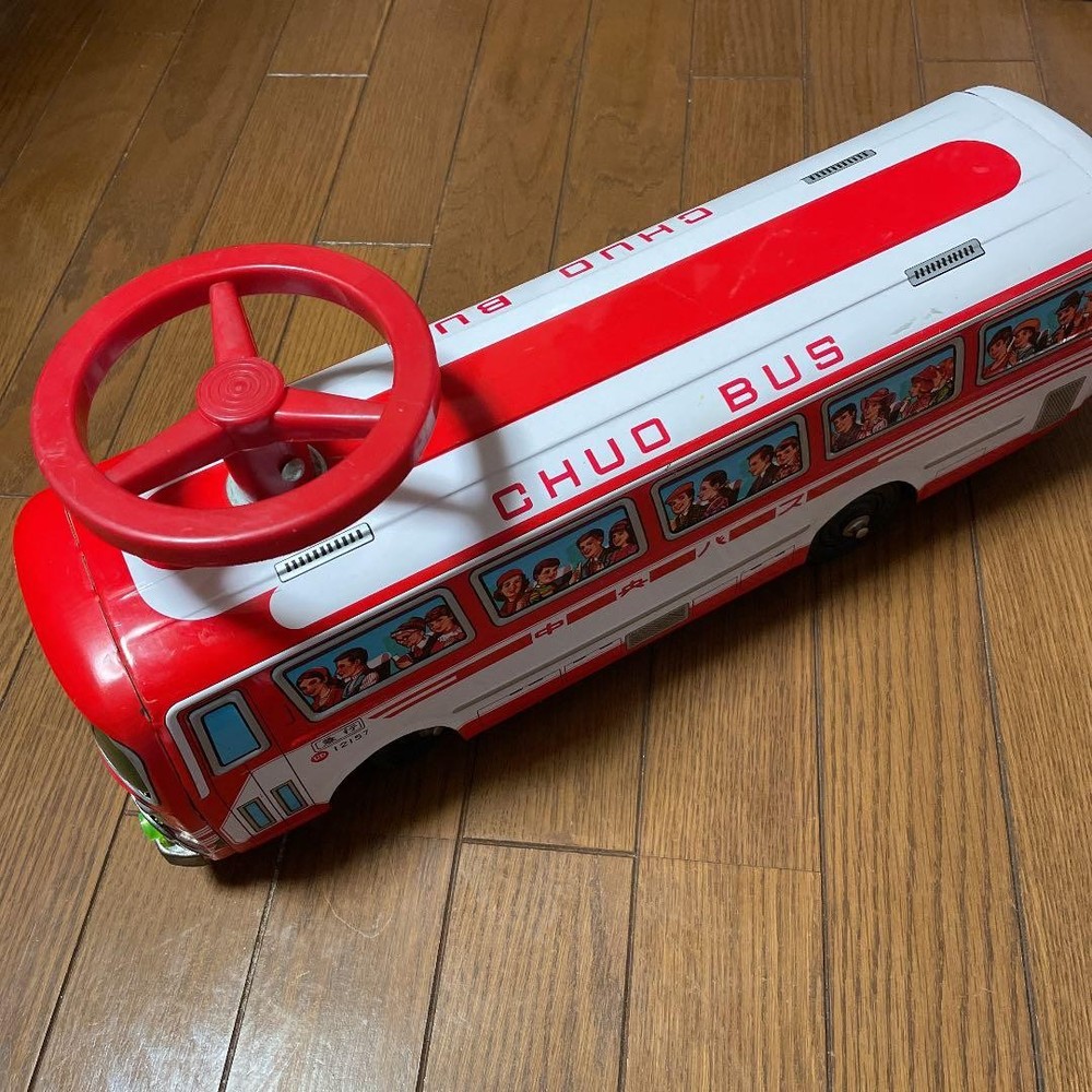bus tin toy Showa retro antique metal toy with handle #582381