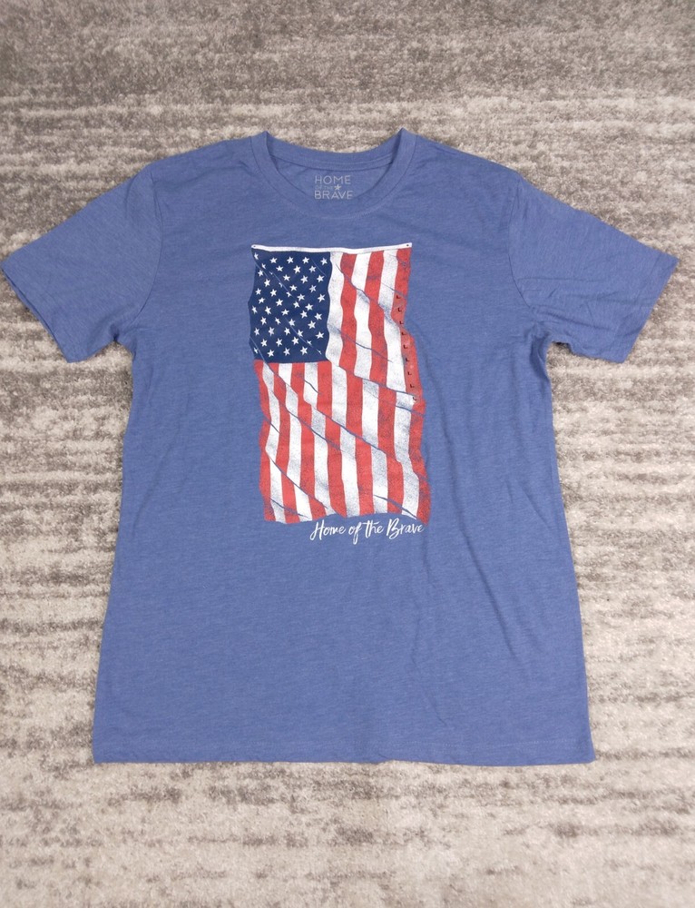 American Flag Men's T Shirt Large Blue Graphic Logo Home of the Brave USA