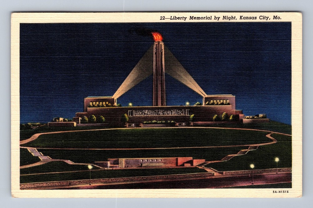Kansas City MO- Missouri Liberty Memorial By Night Vintage Postcard