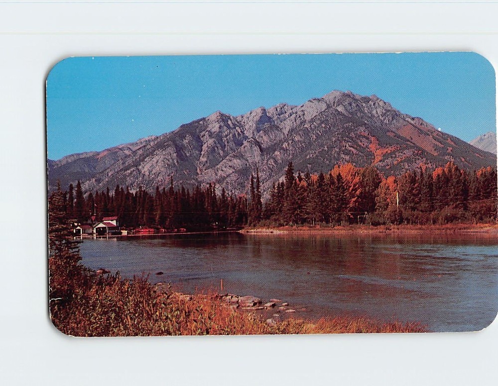 Postcard Boat Houses Bow River Mount Norquay Banff Alberta Canada