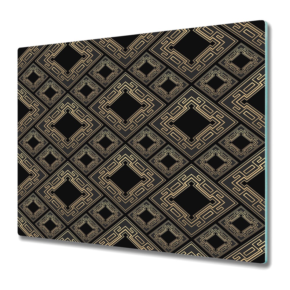 Glass Chopping Board Utensil Black and golden tile-work black and golden 60x52