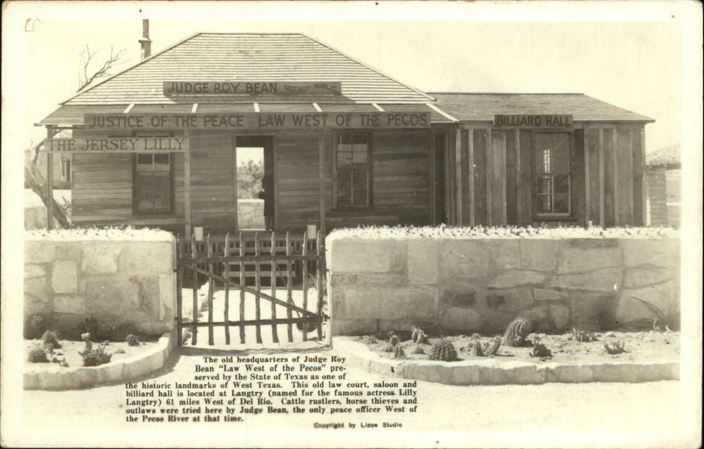 RPPC Langtry TX Judge Roy Bean peace officer west of Pecos real photo postcard