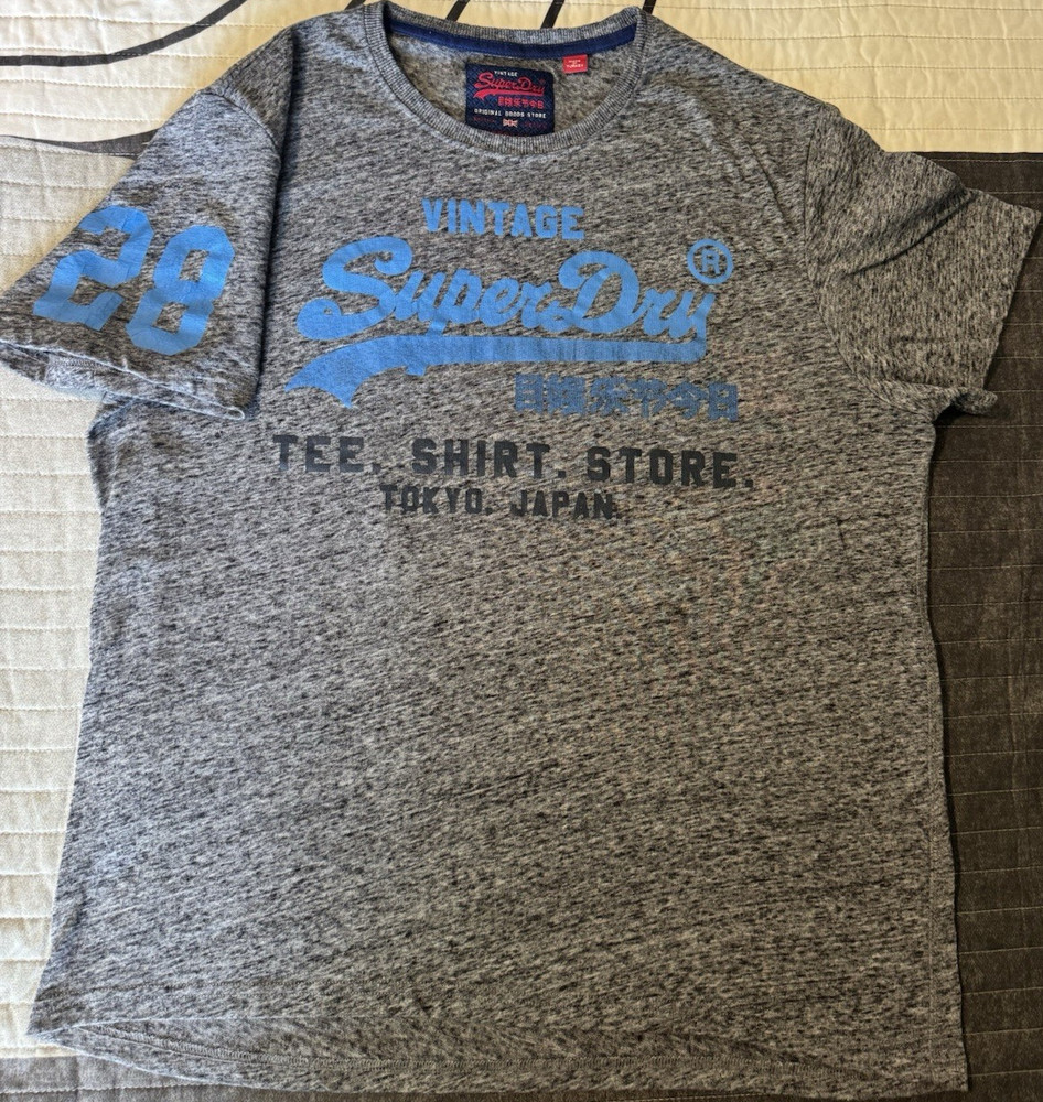 Superdry Logo Graphic Crew Neck Cotton Knit T-Shirt Gray Men's XXL