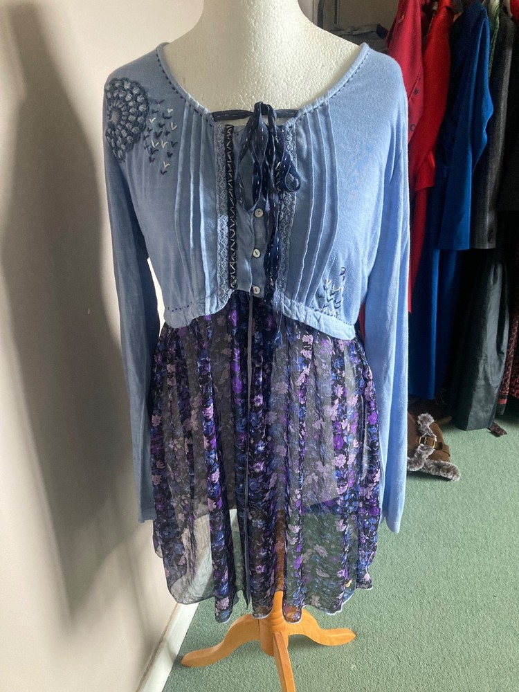Joe Browns - Boho Blue/purple Bohemian floaty Tunic Top size 14 with stretch