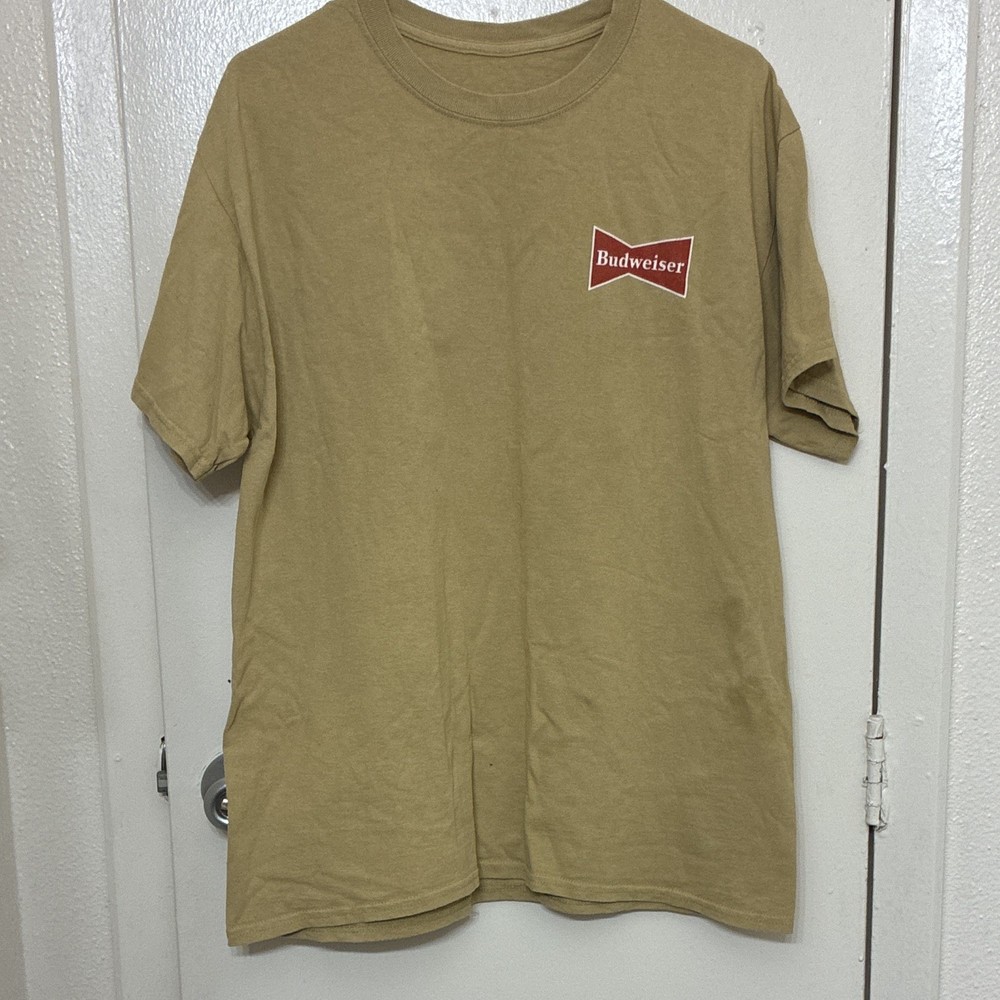 Budweiser Men’s Tan Graphic Logo Crew Neck Short Sleeve T-Shirt Size M/L