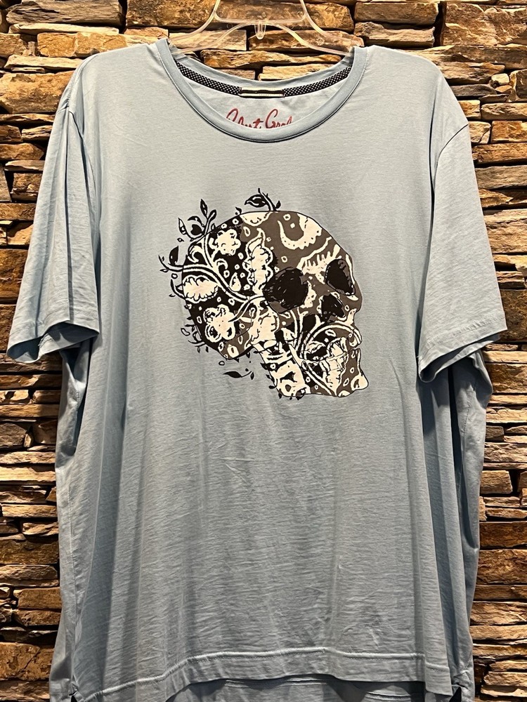 Robert Graham T Shirt Mens XXL Blue Skull Head Floral Graphic Short Sleeve Soft