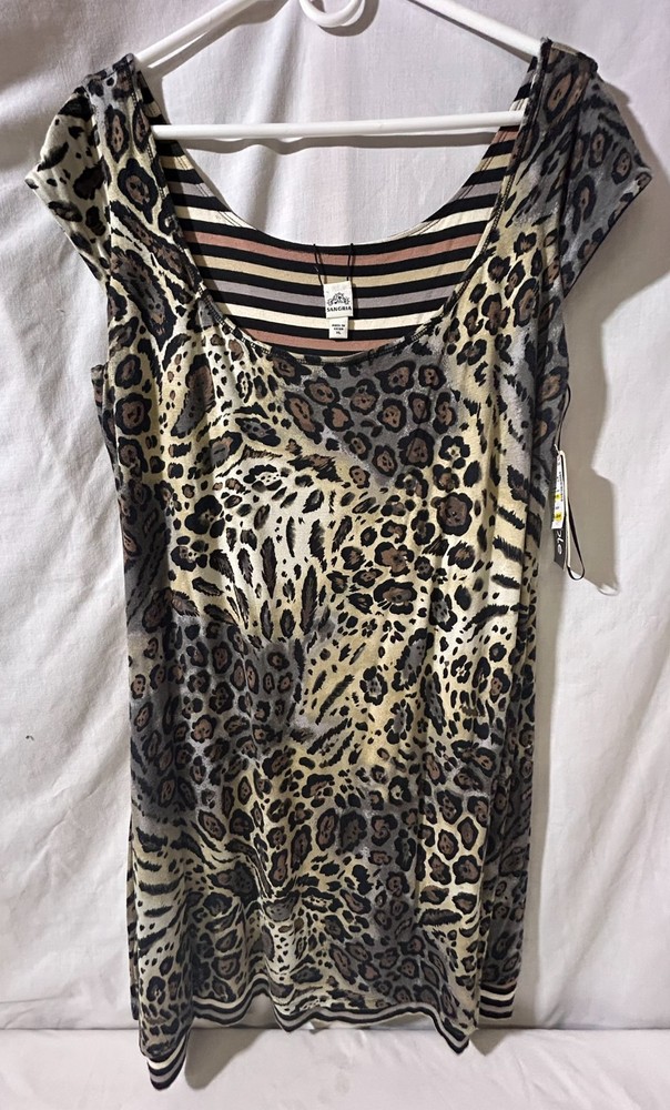 Sangria NWT Women's Reversible Dress Horiz Stripes/Animal Print capped sleeve XL