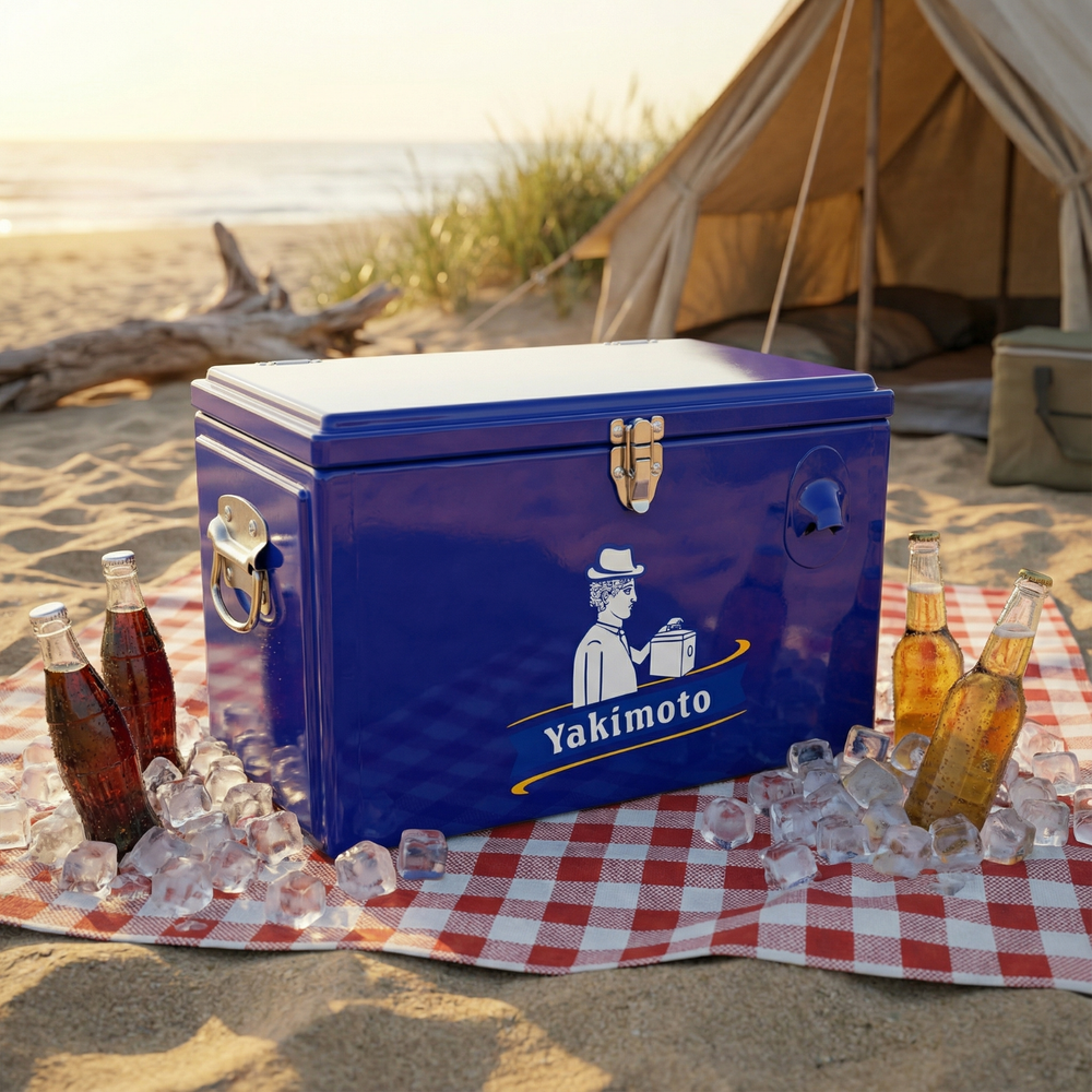 Yakimoto 21Qt Metal Cooler 30 Can Large Ice Chest Retro Outdoor Camping Picnic