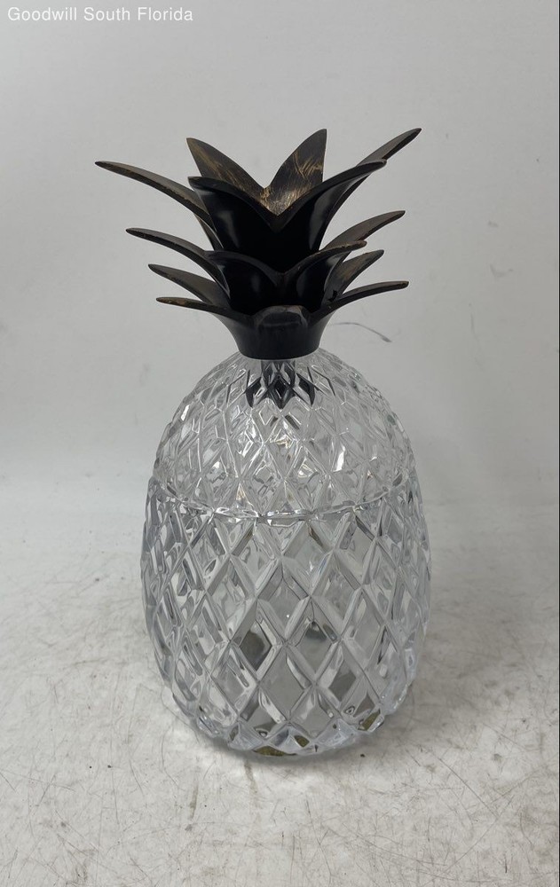 Glass Silver Diamond Cut Pineapple Home Decorative Lidded Jar Container